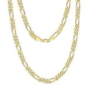 18k Gold plated over 925 Sterling Silver Figaro Chain Necklaces, UNISEX